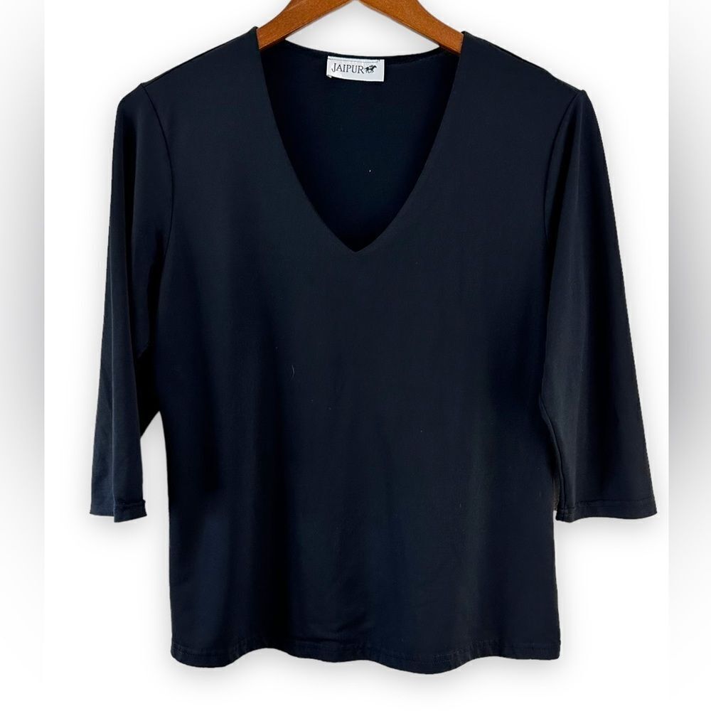 Jaipur black stretch‎ knit deep v-neck top size XL